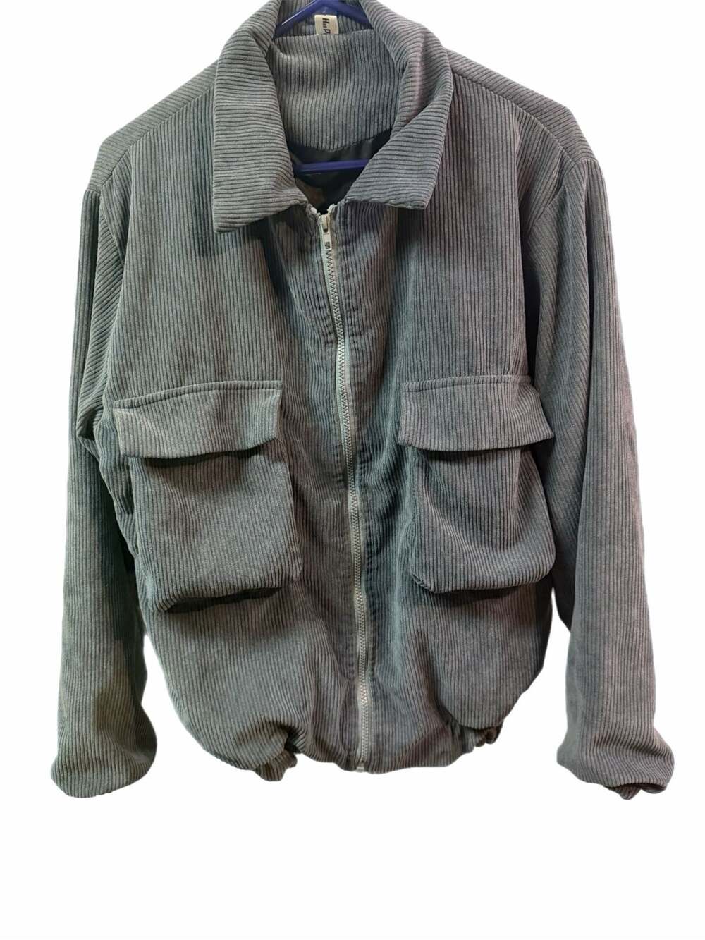 Gray Corduroy Full Zip Jacket with Double Pockets , Med